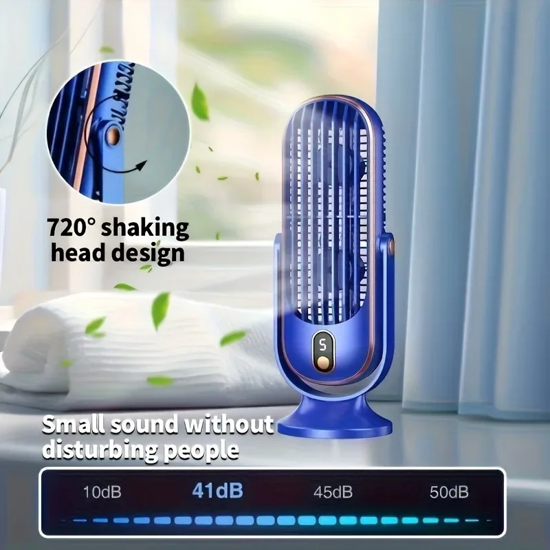 Portable USB Rechargeable Silent Mini Desk Fan with 360° Rotation and 5 Speed Settings for Travel, Camping, and Office Use