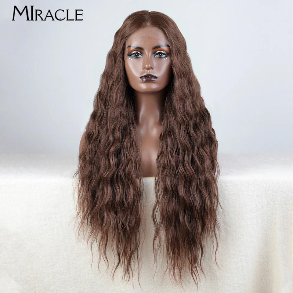 MIRACLE Synthetic Lace Front Wig for Black Women Water Wave Cosplay Hair Wig Ombre Blonde Wig Female Curly Wigs Heat Resistant