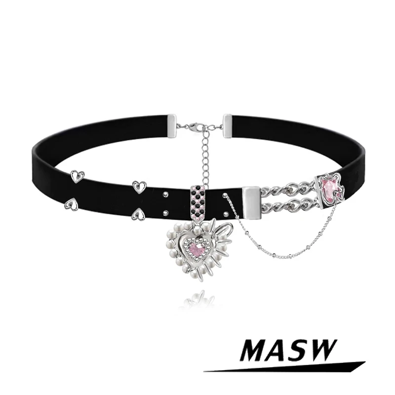 

MASW Original Design Cool Black PU Choker Necklace 2023 Tren New Jewelry For Women Female Heart Necklace For Girl Party Gift