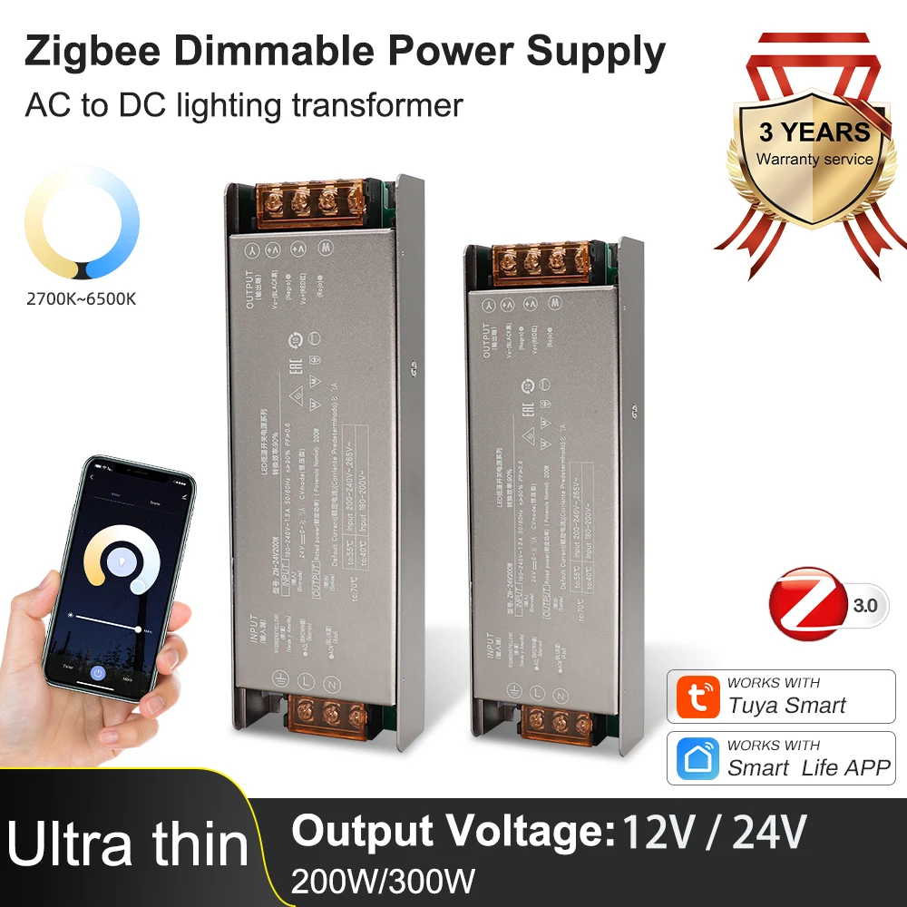Zigbee Tuya LED Power Supply 12V 24V Dimmable Transformer 200W 300W AC to DC LED Driver Work with Alexa Google Home 180-240V