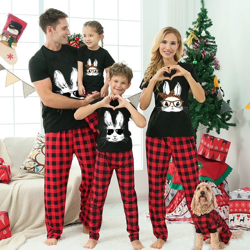 

Easter Family Matching Pajamas Exclusive Design Happy Easter Bunny With Glasse Black Pajamas Set