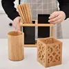 Eco-Friendly Bamboo Utensil Holder Round Square Chopsticks Organizer Kitchen Spatula Tongs Cutlery Fork Spoon Drain Box 1