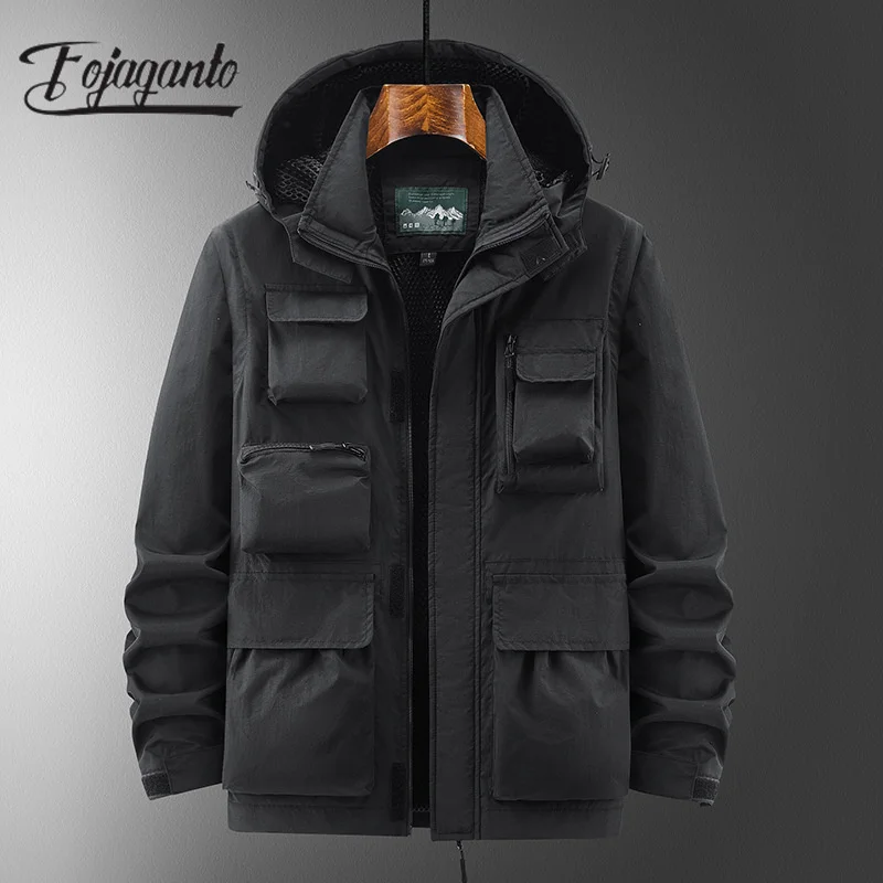 

FOJAGANTO 2023 Outdoor Casual Jacket For Men Hooded Slim-Fit Jacket With High Quality Design Sleeves Removable Jacket For Men