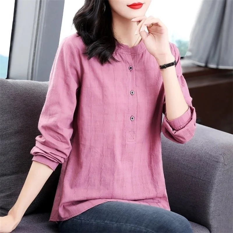 여성 봄 가을 스타일 블라우스 셔츠 레이디 캐주얼 긴 소매 스탠드 칼라 블라우스 탑 DF4850