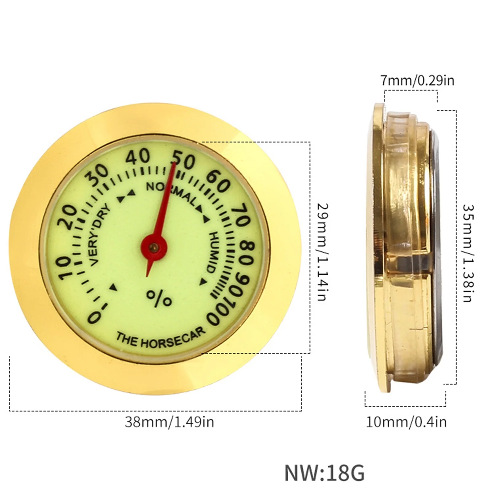 Medidor de humedad de higrómetro analógico redondo medio para humidores -  Color: Oro