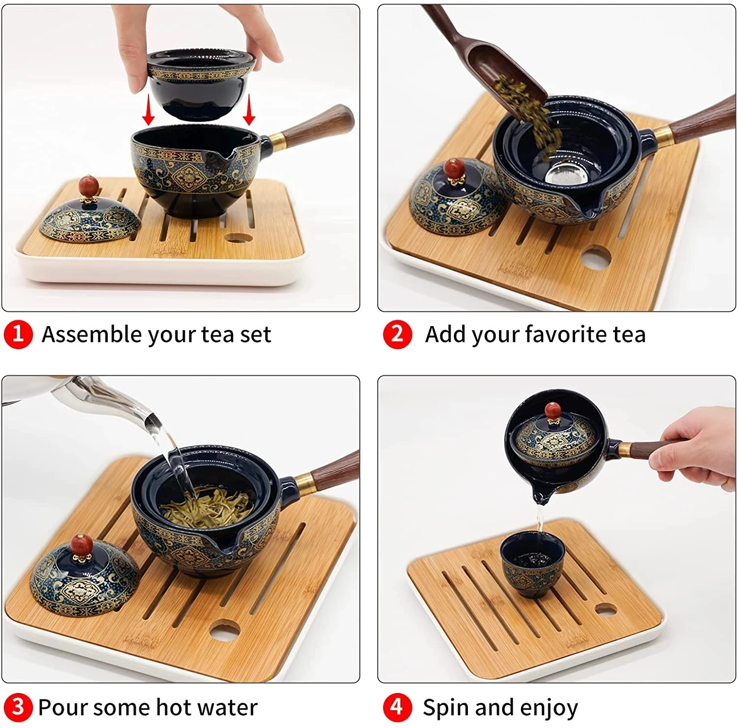 360&deg; Rotation Teaware Exquisite Stone Grinding Shape Tea Set Handmade Teapot Cup Set Chinese Ceremony Good Gift GungFu Tea Cup