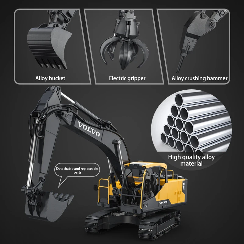 Double E 598 1/16 RC Truck Alloy Excavator 17CH 3IN1 Simulation 2.4G APP Dual Remote Control LED Digger Kids Toys For Boys Gifts 2