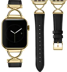 Luxurious Leather Watch Band - Elegant Strap for Series 11 42mm (Black gold buckle)