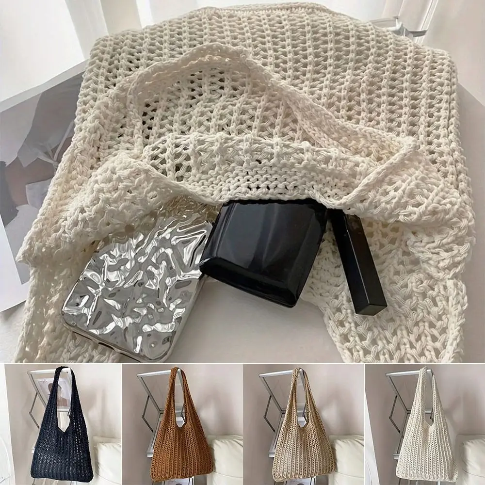 HOLLOW KNITTED TOTE BAG 40 IN WHITE MIX BLACK WOVEN FABRIC main image 0