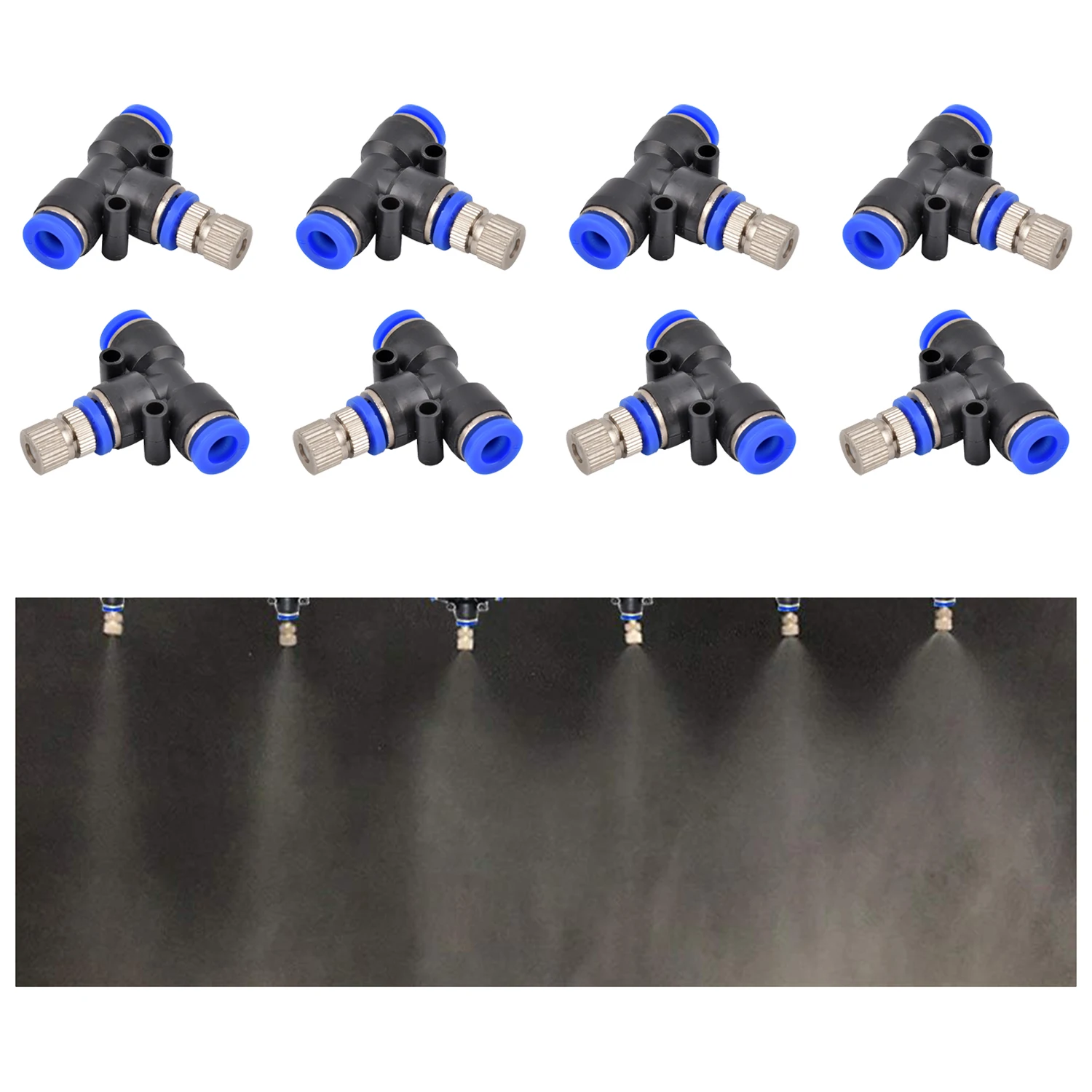 Water Fog Sprayer Misting Cooling System Atomizing Nozzles 6mm Pneumatic Fitting Pipe Connector 5Pcs