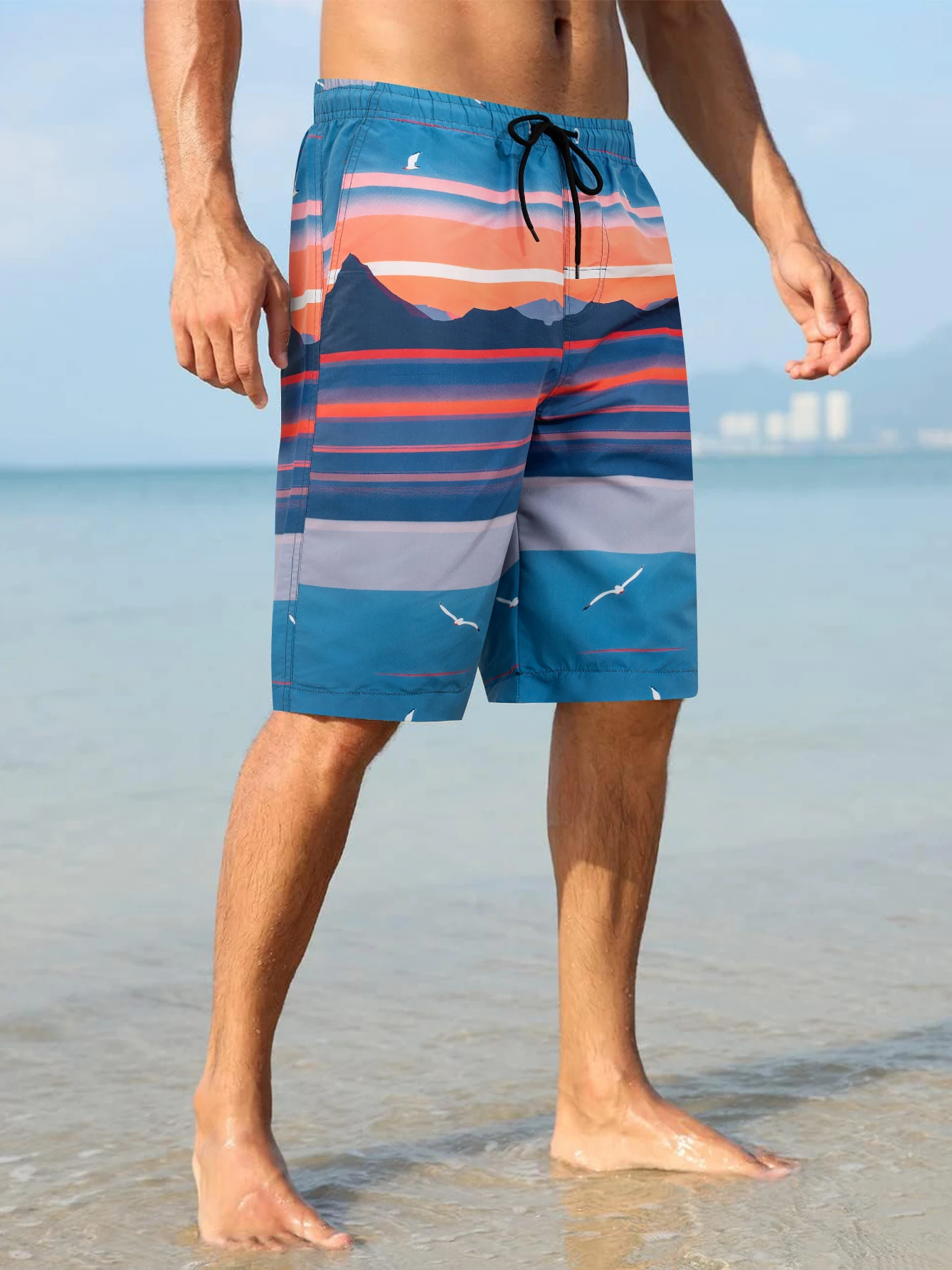 Men's Lightweight Quick Dry Beach Shorts Elastic Waist Drawstring Swim Trunks Spring&Summer Swimwear Athletic Running Pants