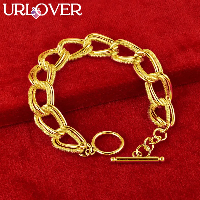 

URLOVER New Arrivals 24K Gold Bracelet For Woman Man Charm Wide Bracelets Wedding Engagement Party Jewelry Birthday Gift