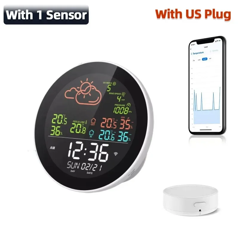 Tuya WiFi Smart Weather Station Colour LCD Table Clock Temperature Tester Weather Forecast Multifunction Thermometer Hygrometer 4