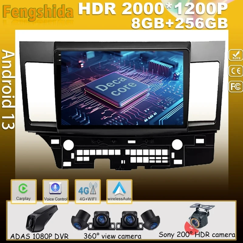 

Автомобильный плеер Android 13 для Mitsubishi Lancer 10 CY 2007-2012, автомагнитола, мультимедиа, GPS, видеонаблюдение, 5G Carplay, No 2din, DVD
