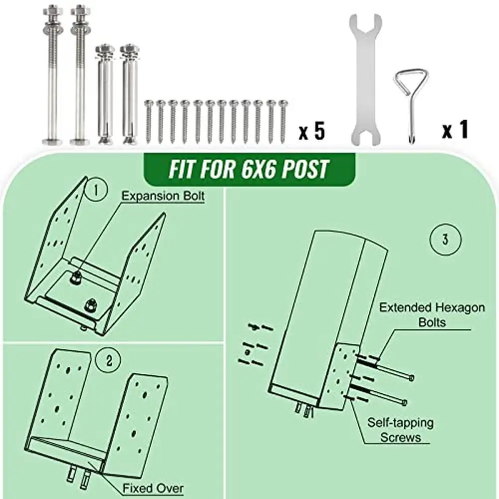 Adjustable 6"x6" Stainless Steel Post Base 5Pcs Inner Size 5.71 x 5.2" Sturdy and Rust-Proof Fits Wood Post Easy Installation