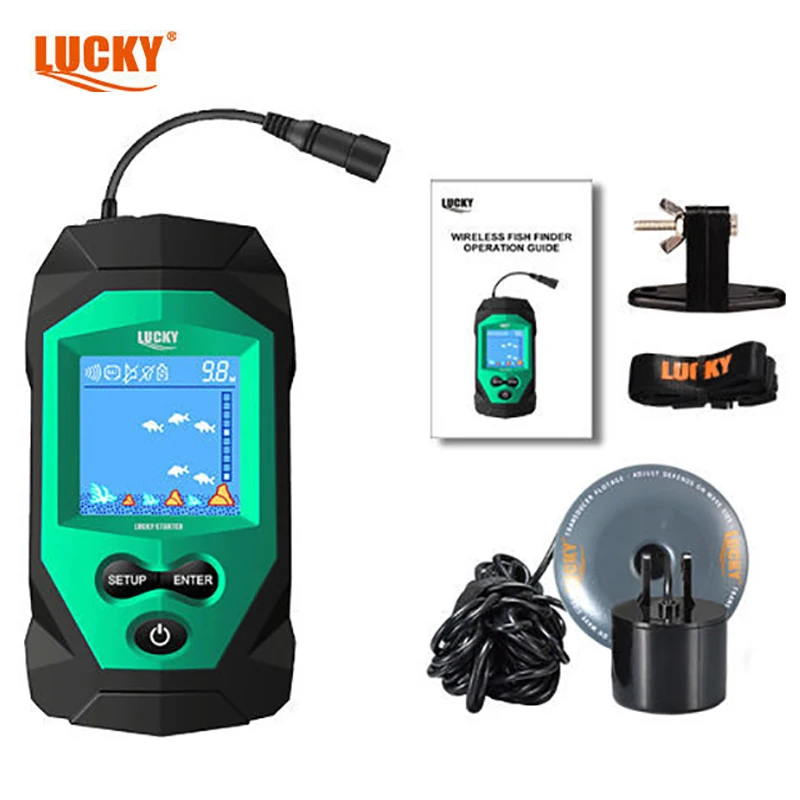 

Портативный эхолот Lucky FL068-T, цветной эхолот, эхолот, беспроводной диапазон 63 м, электронные рыболовные товары, снасти
