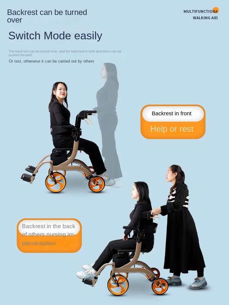 Elderly wheelchair shopping cart four wheeled scooter lightweight folding disability walker assisted walking cart mobility aids 2
