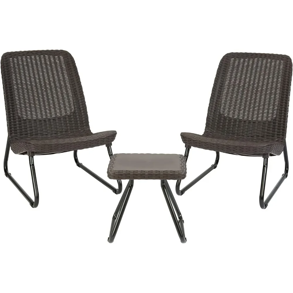

Keter Rio 3 Piece Resin Wicker Patio Furniture Set with Side Table and Outdoor Chairs, Brown