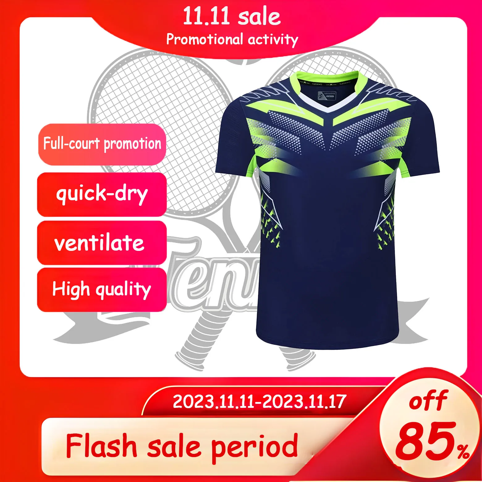 T-shirt De Sport Homme - Respirant, Polyester - Pour Badminton, Tennis De Table (neuf)