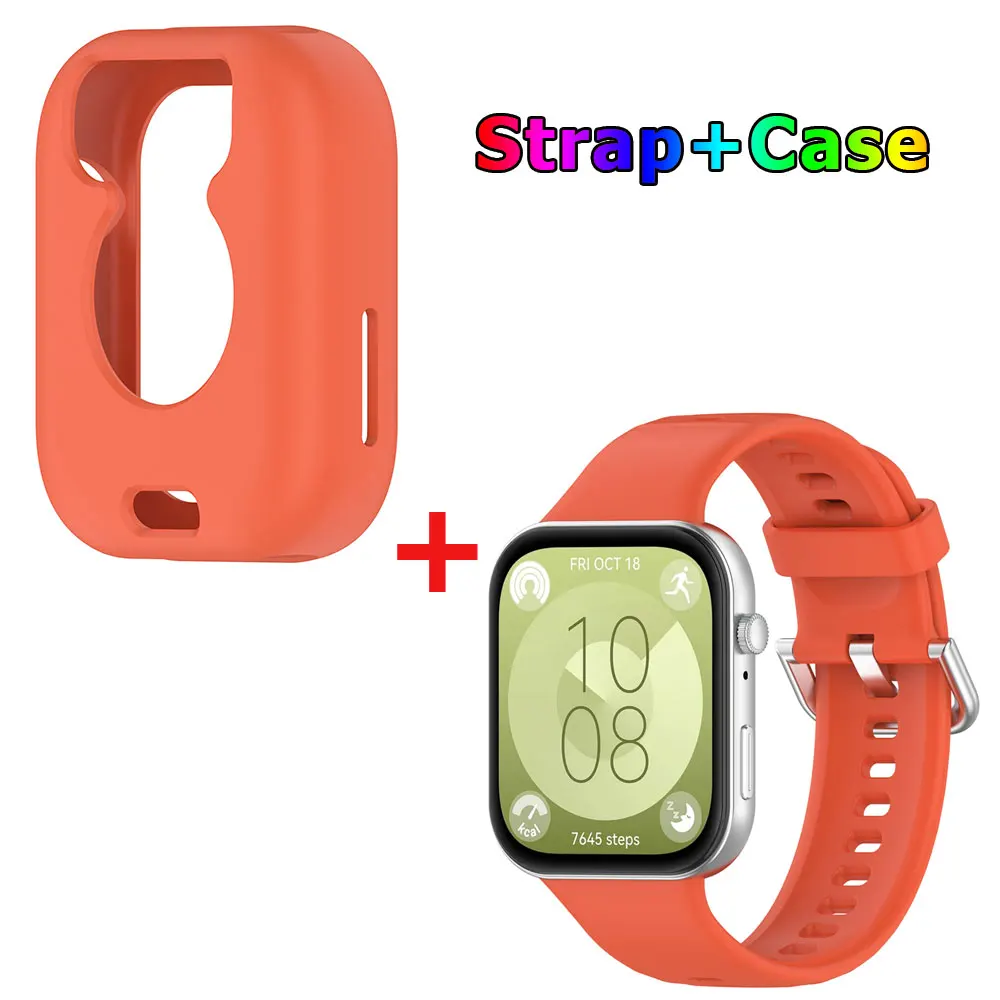 Silicone Watch Strap with Protective Case for Huawei Watch Fit 3: All-In-One Band and Screen Protector Combo