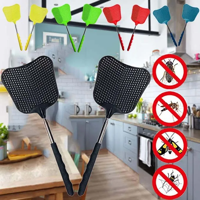 2PCS Telescopic Design Fly Swatters Non-slip Handle Durable Plastic Heavy Duty Flyswatter Summer Fly Swatters Insect Traps
