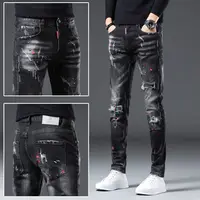 Nouveauté printemps automne Denim jean pour hommes mince en détresse déchiré pantalon peinture éclaboussures conception Streetwear luxe mince jean 3