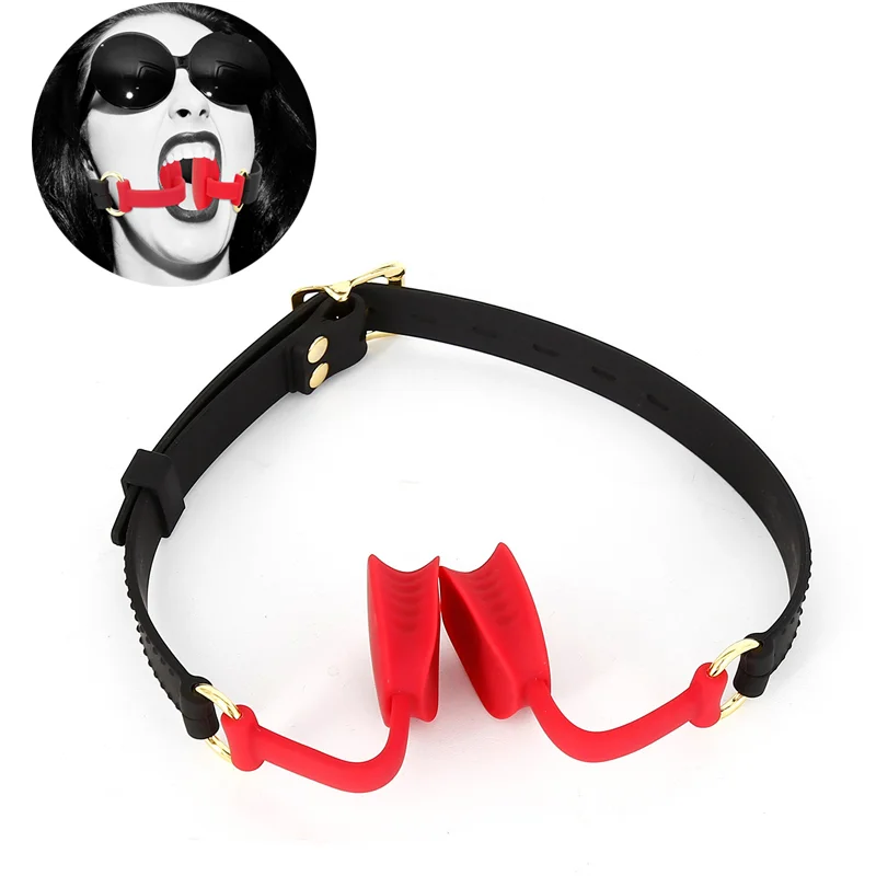 Soft Silicone Open Mouth Oral Gag Harness Ball Bite Gag Fetish Bondage Restraint Red Black Sex Toy Couple Game