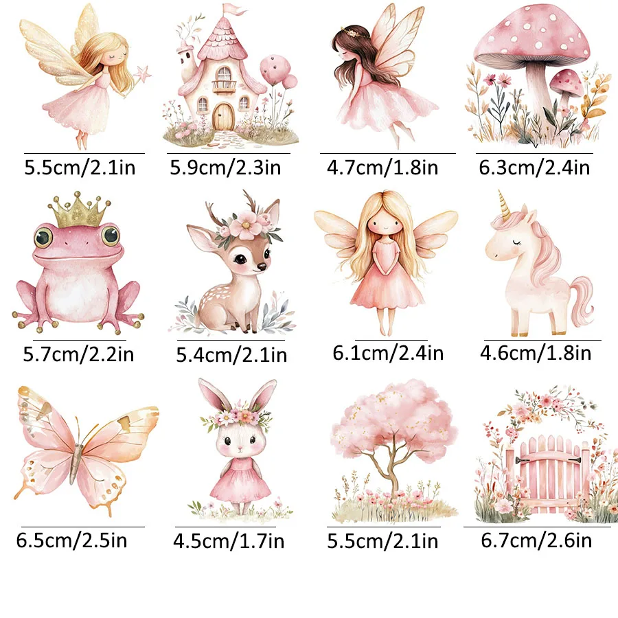 Cartoon Stickers Decorative Stickers Self Adhesive Stickers Custom Stickers Stationery Stickers Paper Stickers Adhesive Stickers Decorative Labels Stickers Animal Stickers Cartoon Sticker 12pcs Pink Woodland Fairy Animals DIY UV DTF Cup Wrap Transfer Sticker Glass Coffee Mugs Greeting Cards School Craft Party Decor