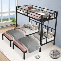 Triple Bunk Bed,Twin Bunk Beds for 3 with Guardrails,Ladder & Upper-Bed Platform,Detachable 3 Bunk Beds for Children,Black 1