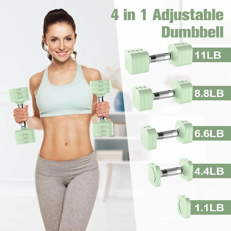 22LBS Adjustable Dumbbells Set, Adjustable Weight Dumbbells with 4 Levels 4.4lb, 6.6lb, 8.8lb, 11lb, Hand Weights Sets for Women