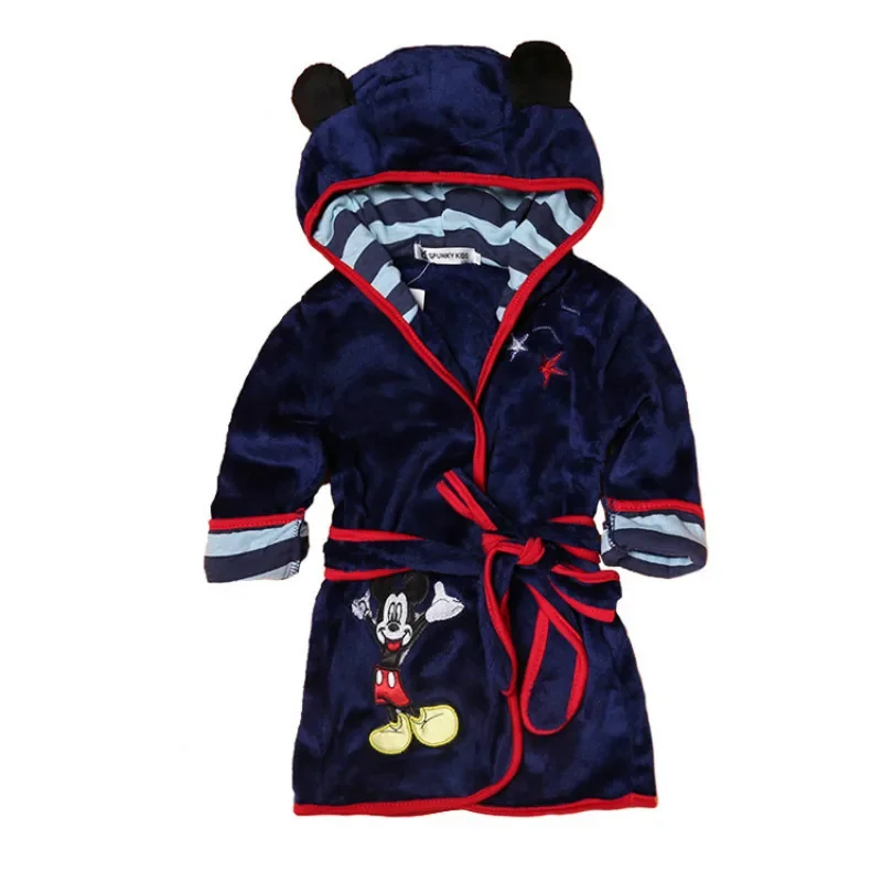 Children Pajamas Sets Cartoon Mickey Mouse Baby Bathrobes Minnie Kids Robes Flannel Boys Girls Sleepwear Animal Hooded Children Long Sleeve Clothes