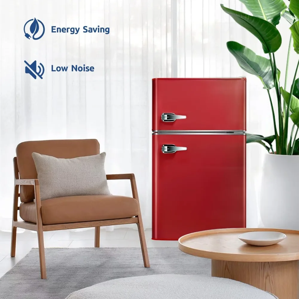 3.2 Cu.Ft Mini fridge with Freezer, Double Door Compact Refrigerator, Retro Mini Refrigerator for Dorm, Office, Bedroom(Red) 4 3.2 Cu.Ft Mini fridge with Freezer, Double Door Compact Refrigerator, Retro Mini Refrigerator for Dorm, Office, Bedroom(Red) 4