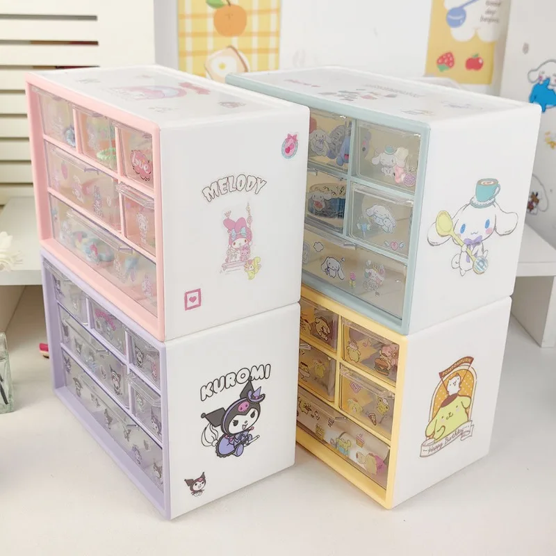 

Sanrios Hellokittys My Melody Cinnamoroll Kuromi DIY наклейки аниме органайзер ящик Органайзер мини студенческий ювелирный шкаф подарок