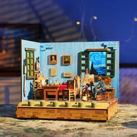 DIY Wooden Miniature Model Kit Van Gogh Book Nook Doll Houses 3D Puzzle Dollhouse With Furniture for Friends Birthday Gifts 2
