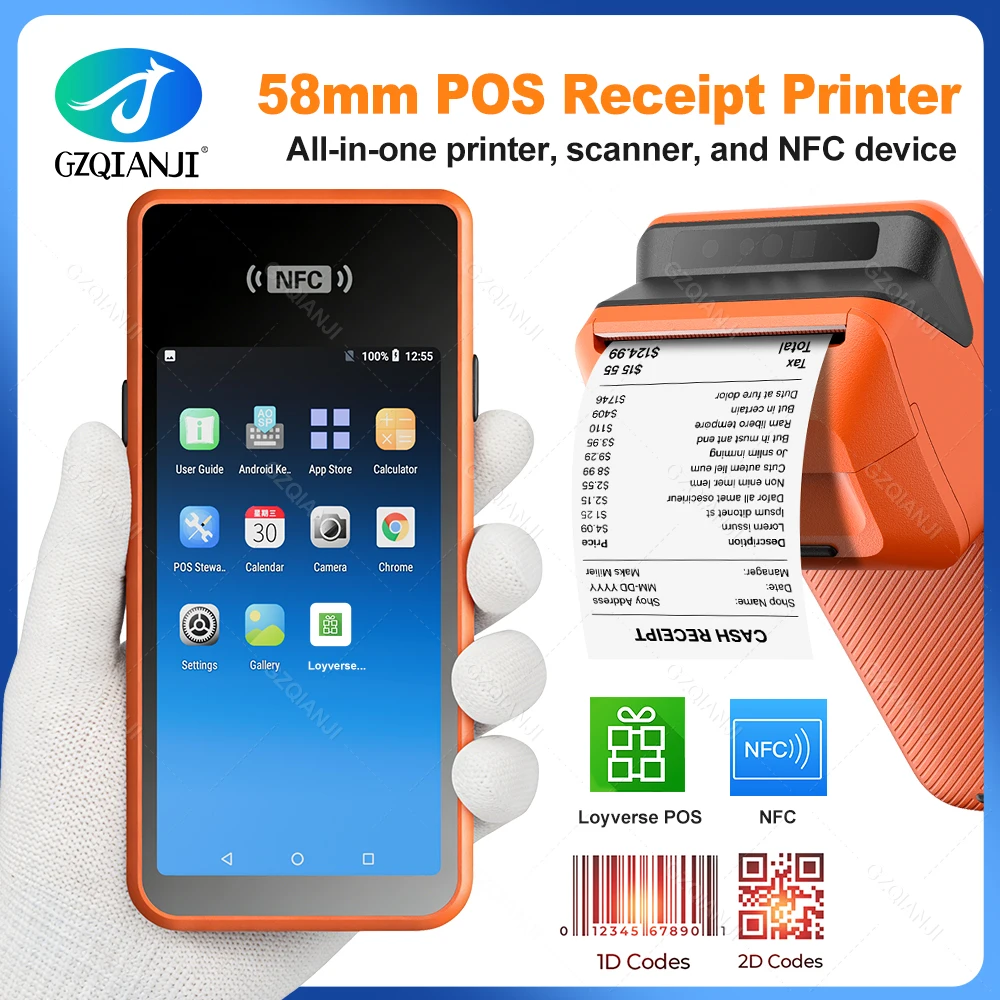 안드로이드 14 PDA 단말기 POS, 58mm 감열식 영수증 프린터, 올인원 N..