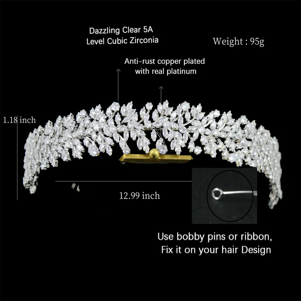 Luxe bruidshoofdband, trouwhaarsieraad, hoofdsieraad met zirkonia, bruidskroon, tiara voor vrouwen, diadeem, feest, gala_voghion.com