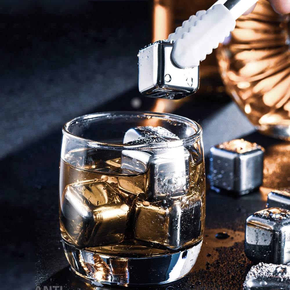 4Pcs Stainless Steel Ice Cubes Set Reusable Chilling Stones for Whiskey Wine Wine Cooling Cube Chilling Rock Party Bar Tool