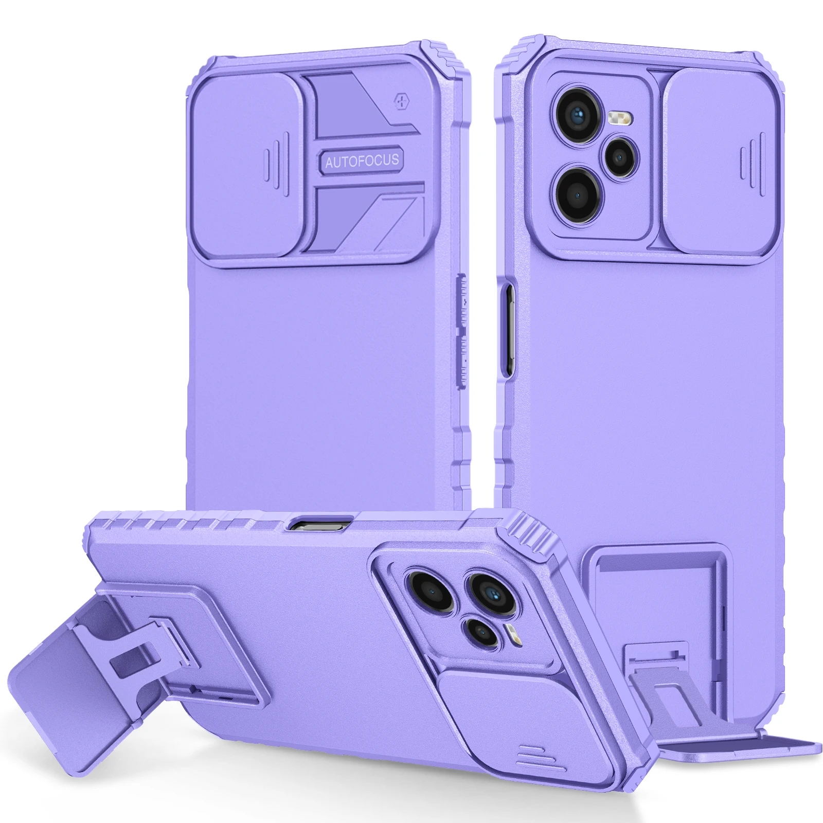 Durable Phone Case with Slide Camera Lens Protection and Stand