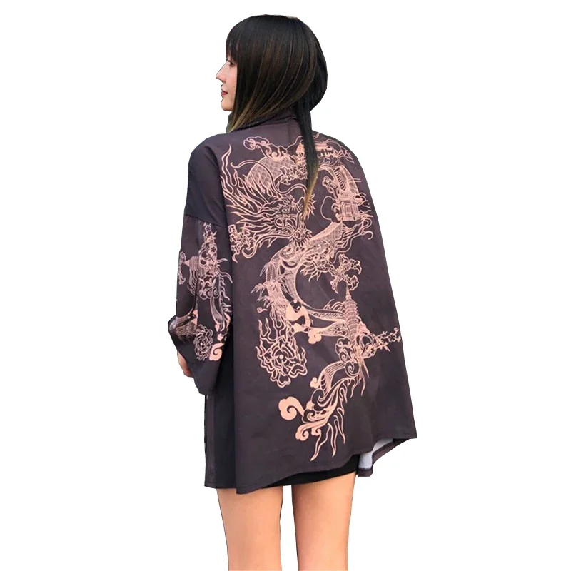 Dragon Japanese Kimono Cardigan Kimono Haori for Woman Man Loose Thin Black Outer Garment Women Casual Yukata Streetwear