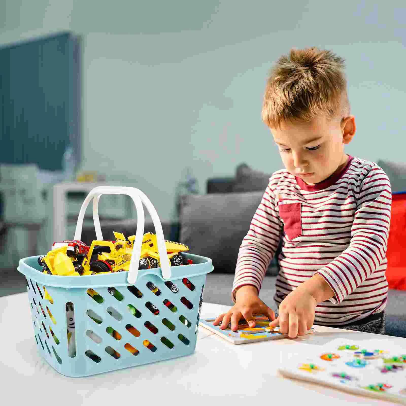 Small Shopping Basket Handle Mini Toy Shopping Basket Plastic Grocery Basket Play Grocery Basket Toy Kitchen Storage Baskets images - 6