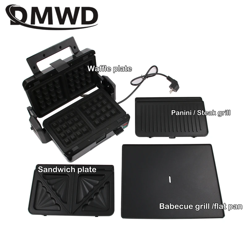 4 in 1 Multifunctioncal Sandwich Maker Temperature adjustable Non-stick Waffle Maker Double side Fast Heating Barbecue Machine