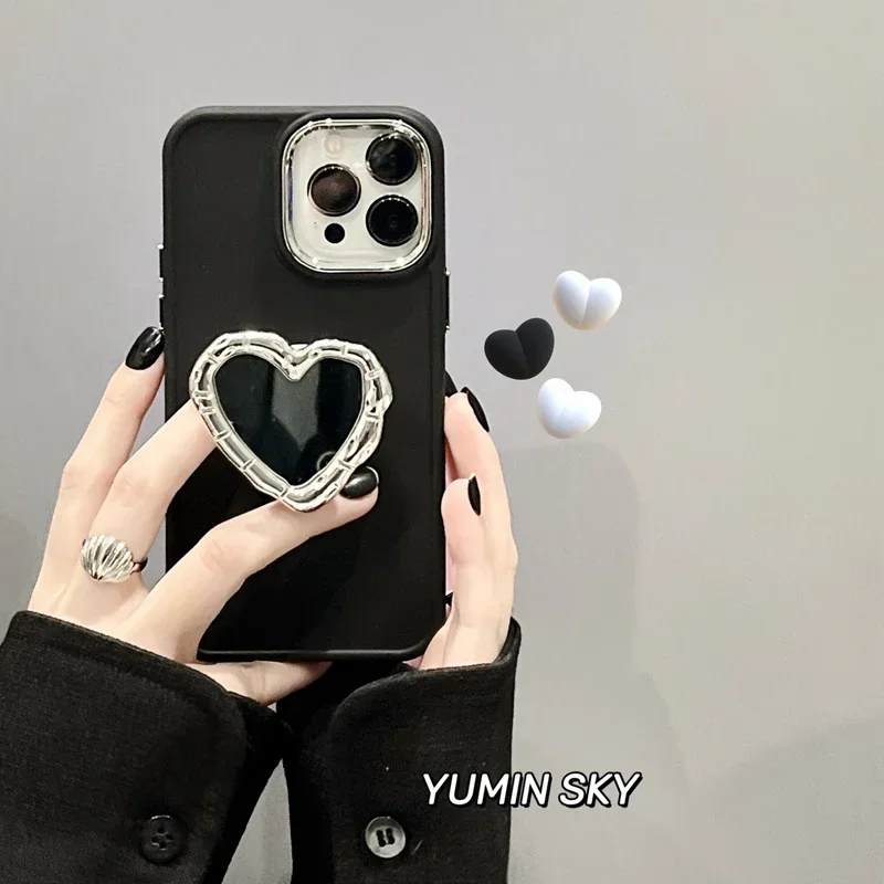 Ins Mystery Heart Black Iphone Griptok Custodie Per Iphone 15 Pro Max 14 13 12 Pro Max 11 Xs Simple Korea Grip Talk Cover Socket
