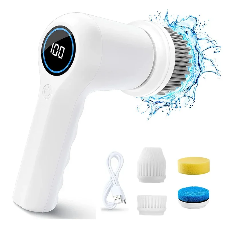 

Cordless Cleaning Brush Shower Scrubber for Bathroom Floor Car Wheel Tub Tile Electric Spin Scrubber Power Scrubber 4 Heads