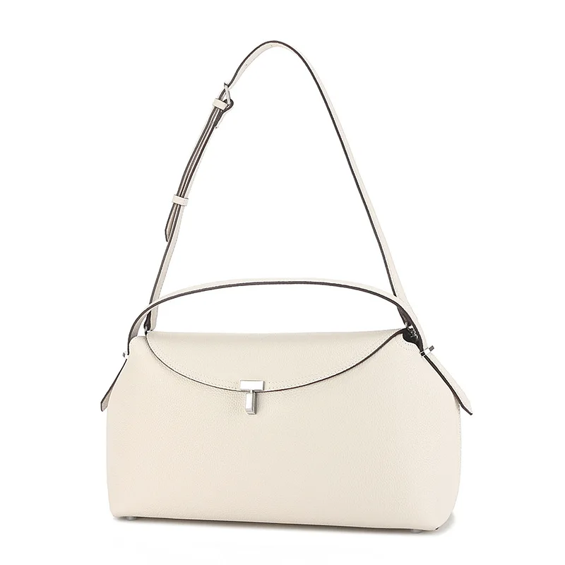 Bolso de mano de diseño lujoso con cierre de metal y guijarros para mujer, de piel 100 % natural, estilo hobo con cierre en T