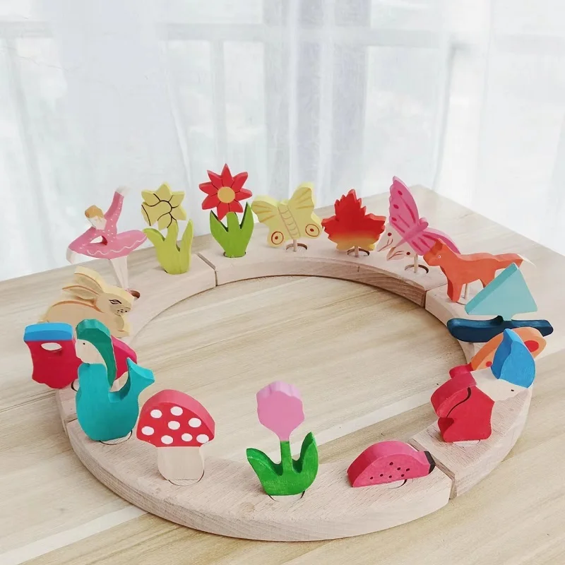 Wooden Waldorf Toys Birthday Ring for Children Wooden Rainbow Toys  Celebration Seasonal Decorations Decorative Figures
