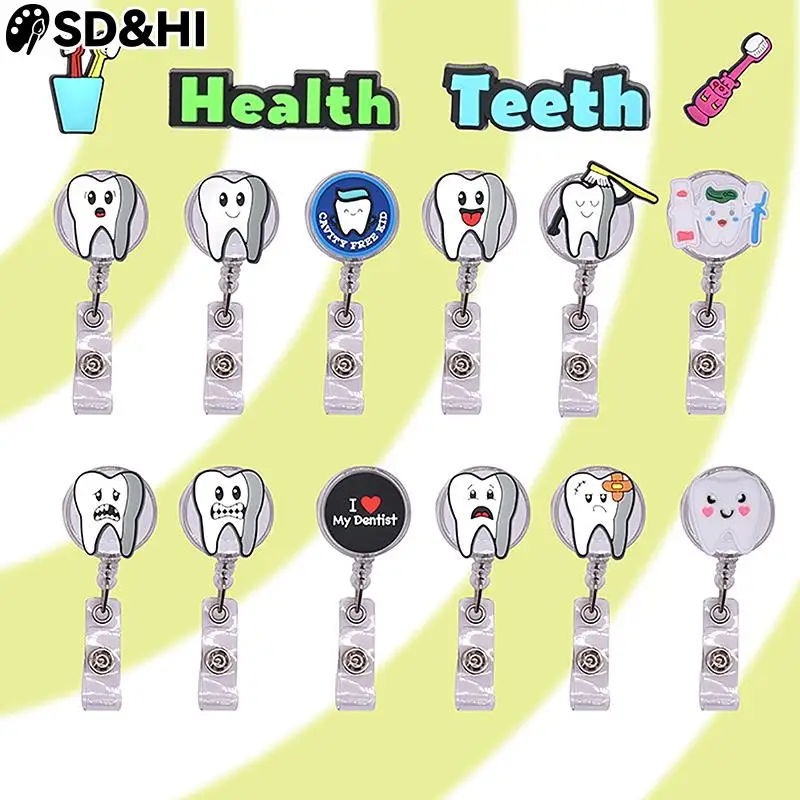 

Retractable Felt Dentist Nurse Doctor ID Card Badge Holder Reel Keychains Lanyard Alligator Clip Name ID Card Holder Accessories