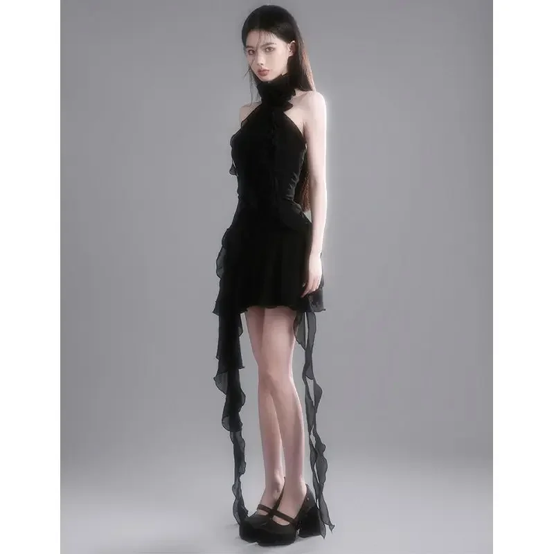 

Spice Black Hanging Neck Sleeveless Dresses Women 2024 New Summer Celebrity Style Pure Desire Women's Dresses