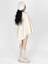  2023 new autumn and winter one -word cloak jacket with long -sleeved suspender skirt two -piece suit 