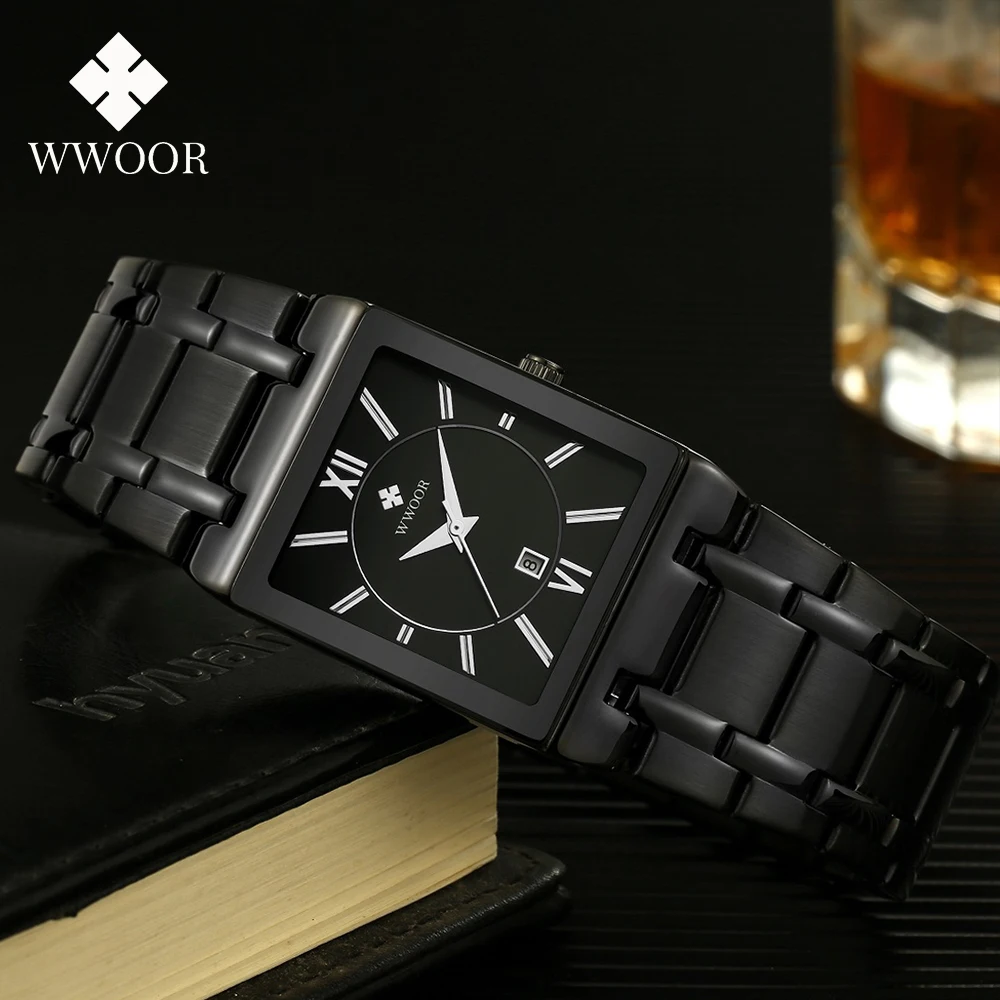 Bsuiness Men Watch With Stainless Steel WWOOR Top Brand Luxury Square Quartz Watches Mens Waterproof Date Wrist Watch Clock xfcs