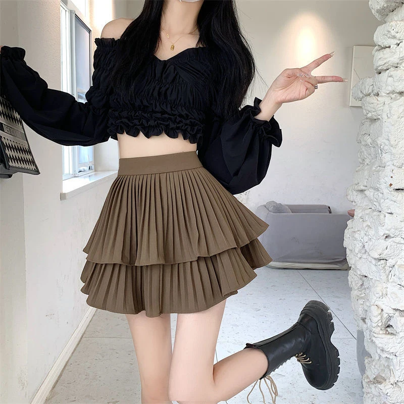Mini Skirt Cute Kwai Balletcore Elastic High Waist Ball Gown Ruffle Patchwork Lolita Short Skirt Korean Sweet Y2K Women's Shorts